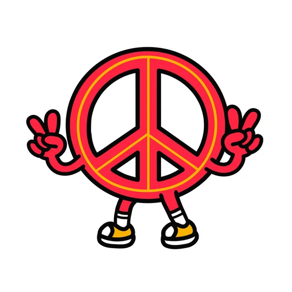 Pacifism sign show peace gesture. Vector hand drawn doodle 90s style cartoon character illustration. Isolated on white background. Funny peace sign,pacifist,pacifism,hippie cartoon mascot logo concept — Stock Vector