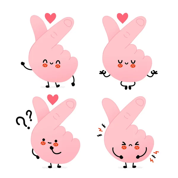 Lindo símbolo de gesto de amor coreano gracioso.Vector dibujado a mano línea de garabatos dibujo animado kawaii carácter icono de la ilustración. Aislado sobre fondo blanco. Dedo amor, coreano gesto del corazón signo de dibujos animados concepto — Archivo Imágenes Vectoriales