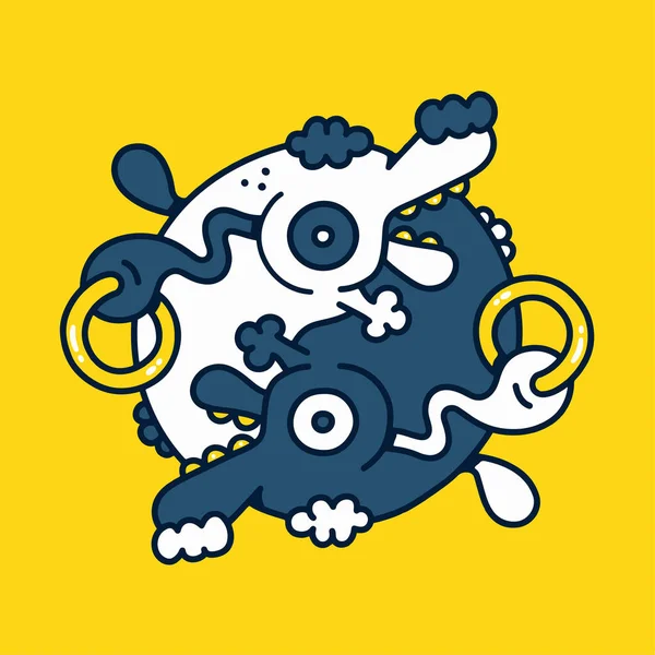 Αφηρημένη Yin Yang σύμβολο με δύο σκυλιά. Διάνυσμα χέρι ζωγραφισμένο εικονίδιο εικονογράφησης σκίτσο. Απομονωμένο σε λευκό φόντο. Yin Yang, ασπρόμαυρο σχέδιο για t-shirt, σχέδιο αφίσας — Διανυσματικό Αρχείο