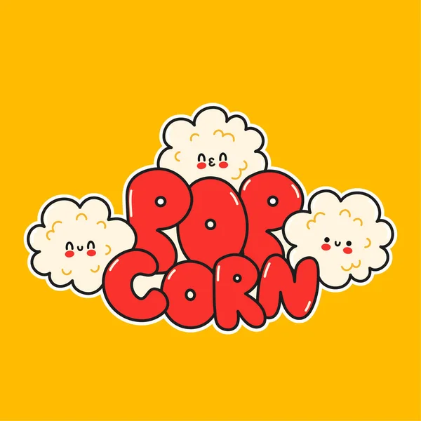 Cute szczęśliwy zabawny wzór logo popcorn. Wektor ręcznie rysowane kreskówki kawaii znak Ilustracja naklejka logo ikona. Cute szczęśliwy popcorn postać z kreskówki koncepcja plakat — Wektor stockowy