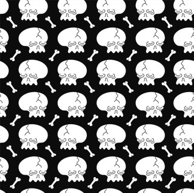 Basit kafatası ve kemikleri pürüzsüz. Vektör el karalama karakteri çizimi. Tişört için modaya uygun kafatası ve kemik izi. Postersiz desen konsepti.