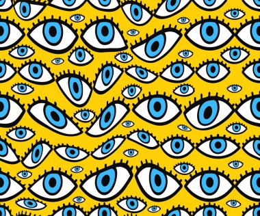 Psychedelic deformed eyes seamless pattern. Vector hand drawn line doodle cartoon illustration logo. Psychedelic,boho,third eye open, trippy lsd print for t-shirt,poster seamless pattern concept clipart