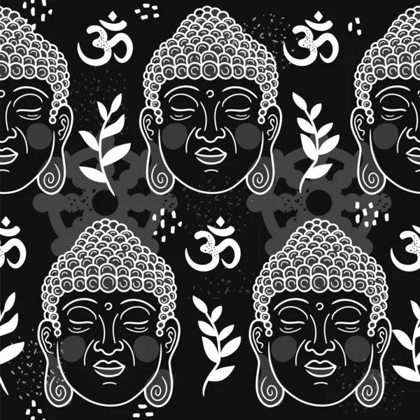 Buddha portrait in scandinavian style seamless pattern. Vector cartoon character illustration icon. Buddha face character nursery,yoga print for poster,card,t-shirt seamless pattern wallpaper concept — Stock Vector