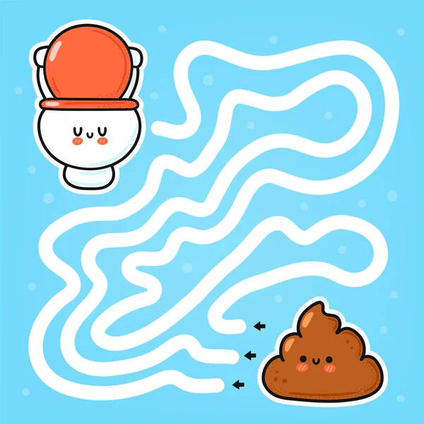 Cute funny labyrinth maze game. Help poop find toilet. Maze game labyrinth for kids. Vector flat line cartoon kawaii character illustration icon — Stock Vector