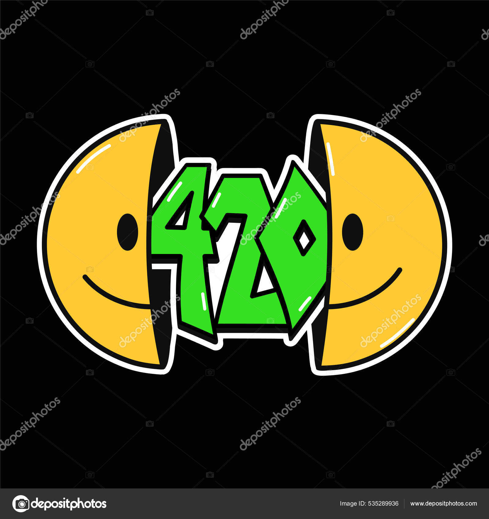 Half of smile face with 420 quote inside, tee,t-shirt print. Vector hand  drawn line 70s style cartoon character illustration. Trippy half  smile,420,weed print for t-shirt,poster,card,sticker concept Stock Vector  Image by ©Kahovsky #535289936