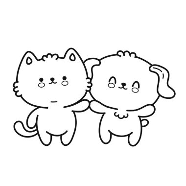 Şirin, komik bir yavru köpek, boyama kitabı için kedi sayfası. Vektör karalama çizgisi çizgi filmi Kawaii karakter çizim simgesi. Beyaz arka planda izole edilmiş. Köpek, kedi, hayvan, hayvanat bahçesi maskotu boyama kitabı konsepti