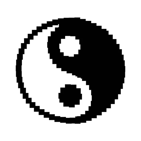 Symbole asiatique Yin Yang icône de logo pixel art. Illustration graphique vectorielle de dessin animé. Isolé sur fond blanc.Symbole Yin Yang pixel art, impression de style 8 bits, 16 bits pour poster, concept de t-shirt — Image vectorielle