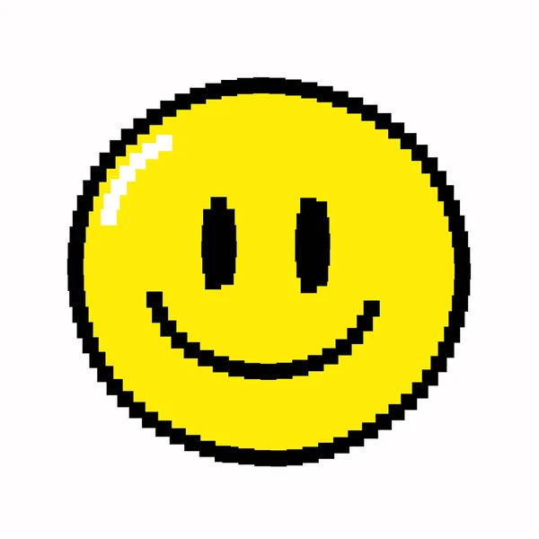 Divertida sonrisa cara pixel arte logotipo icono. Diseño gráfico de ilustración de dibujos animados vectoriales. Aislado sobre fondo blanco.Trippy sonrisa cara pixel art, 8 bit, 16 bit estilo impresión para póster, concepto de camiseta — Archivo Imágenes Vectoriales
