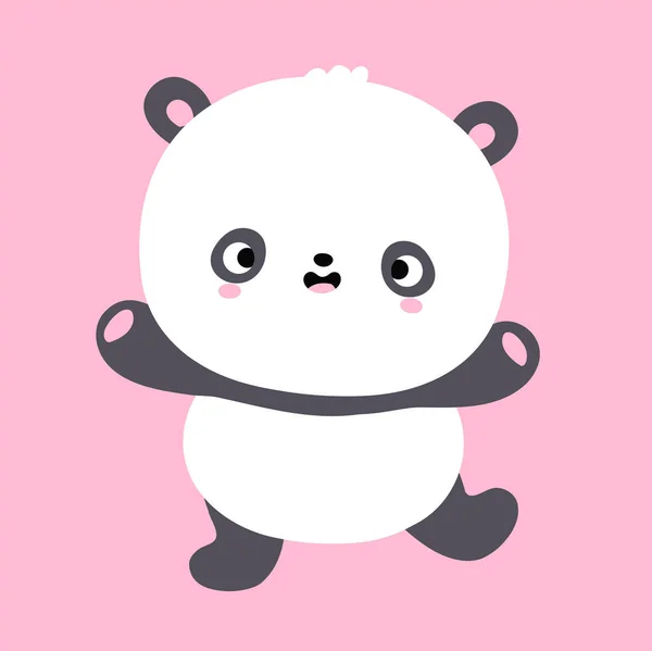 Jolie danse drôle kawaii petit ours panda. vecteur plat dessin animé kawaii personnage illustration icône. Dessin animé mignon jeu d'ours panda, concept icône de personnage de danse — Image vectorielle