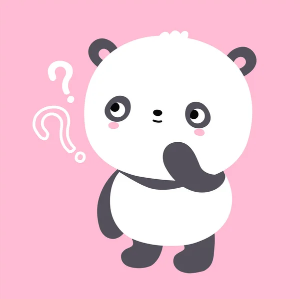 Mignon petit ours kawaii panda drôle avec point d'interrogation. vecteur plat dessin animé kawaii personnage illustration icône. dessin animé mignon panda ours penser personnage icône concept — Image vectorielle