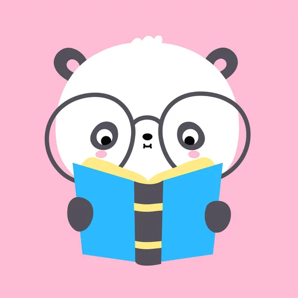 Petit ours panda kawaii drôle mignon lire livre. vecteur plat dessin animé kawaii personnage illustration icône. Bande dessinée mignon panda ours lecture, lire le livre, enfant enfant littérature personnage icône concept — Image vectorielle