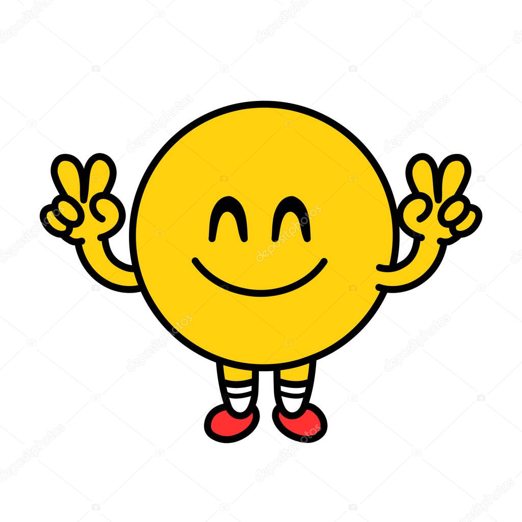 Cute funny emoji smile face set collection. Vector flat line doodle cartoon kawaii character illustration icon. Isolated on white background. Yellow emoji circle character concept