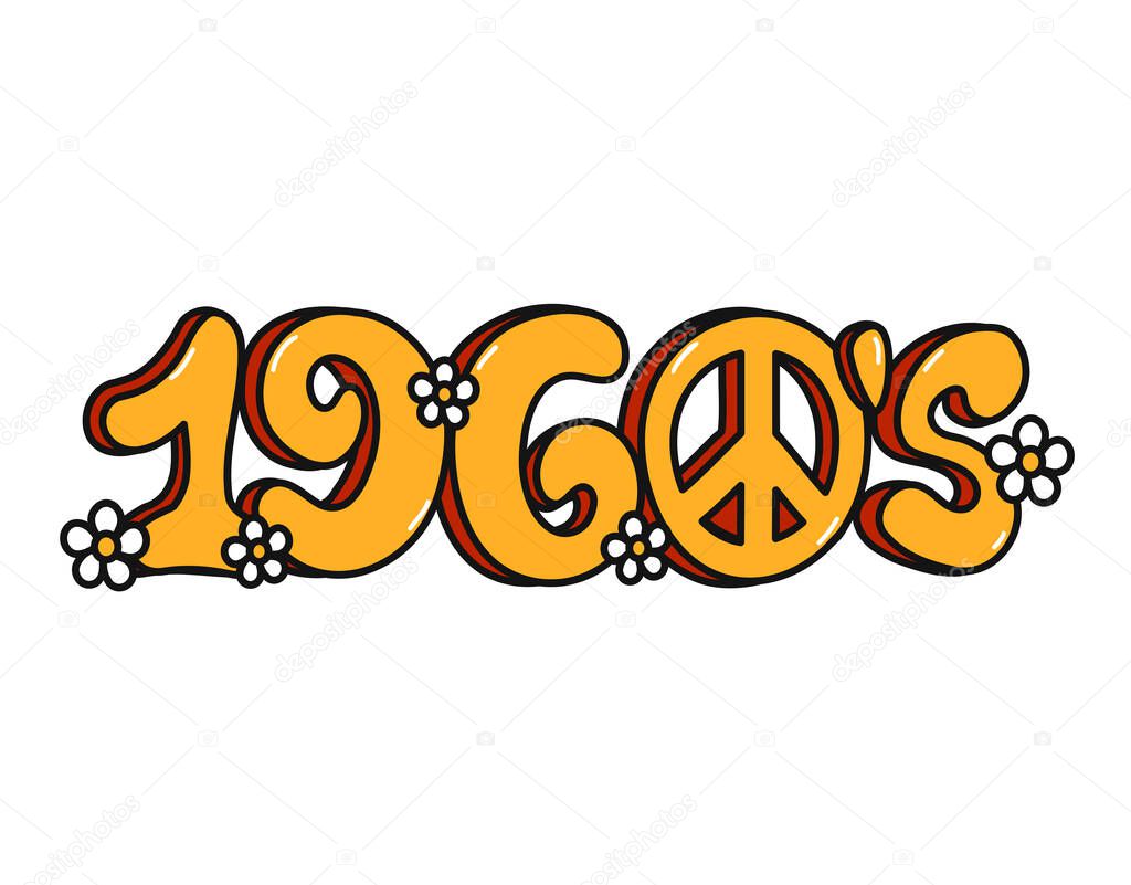 1960s vintage retro style sign number. Vector doodle illustration logo icon. Isolated on white background. Sixties, 1960s,60s years,retro,vintage party concept