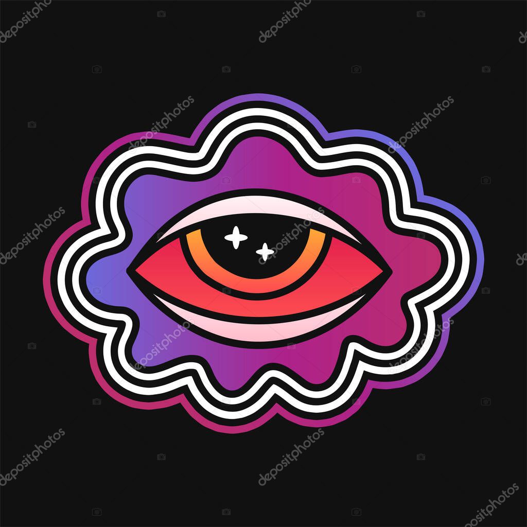 Red eye t-shirt print design. Vector hand drawn logo cartoon character illustration. Trippy high eye,weed,cannabis,marijuana print for t-shirt,poster,sticker,logo concept