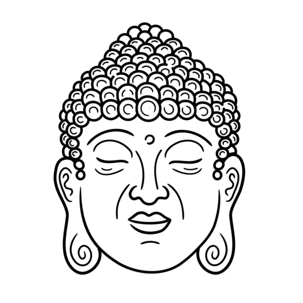 Bouddha ligne portrait page pour livre à colorier. Vecteur dessin à la main logo illustration de caractère icône. Impression de ligne de caractère Bouddha visage pour le logo du yoga, affiche, carte, concept de t-shirt — Image vectorielle
