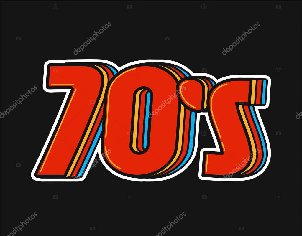 1970s vintage retro style sign number. Vector doodle illustration logo icon. Seventies, 1970s,70s years,retro,vintage party concept
