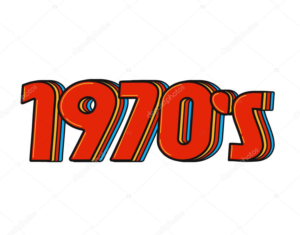 1970s vintage retro style sign number. Vector doodle illustration logo icon. Isolated on white background. Seventies, 1970s,70s years,retro,vintage party concept