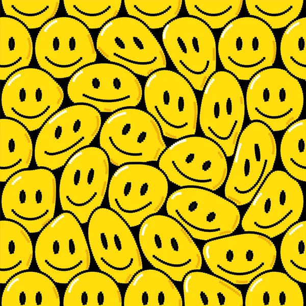 Funny trippy úsměv roztavit tvář pixel ikona umění. Vektorové kreslené kreslené ilustrační design. Trippy úsměv tvář, psychedelický, techno pixel art, 8 bit, 16 bit styl tisku pro plakát, t-shirt koncept — Stockový vektor