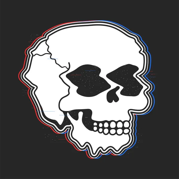 Psychedelic surreal melt skull face print for t-shirt.Εικονογράφηση διάνυσμαSkull παραμορφωμένο, 3d glitch, face melt, acid, techno, trippy print for poster, t-shirt, cover, sticker concept — Διανυσματικό Αρχείο