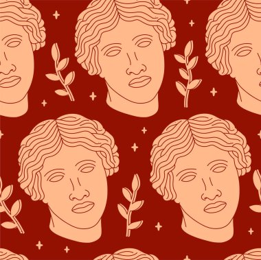 Antik Yunan Venüs 'ü pürüzsüz bir şablona sahiptir. Vektör el çizimi çizgi film karakteri çizimi. Venera, Venüs Yunancası, Yunanistan portresi, tanrıça başlıklı kusursuz desen konsepti