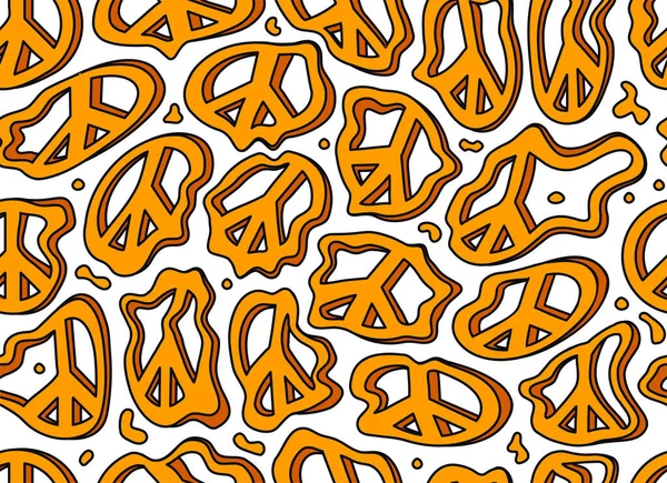 Psychedelic deformed wavy pacifist hippie symbol seamless pattern. Vector hand drawn line doodle cartoon illustration wallpaper. Trippy 70s lsd print,pacific circle symbol seamless pattern concept — Stock Vector