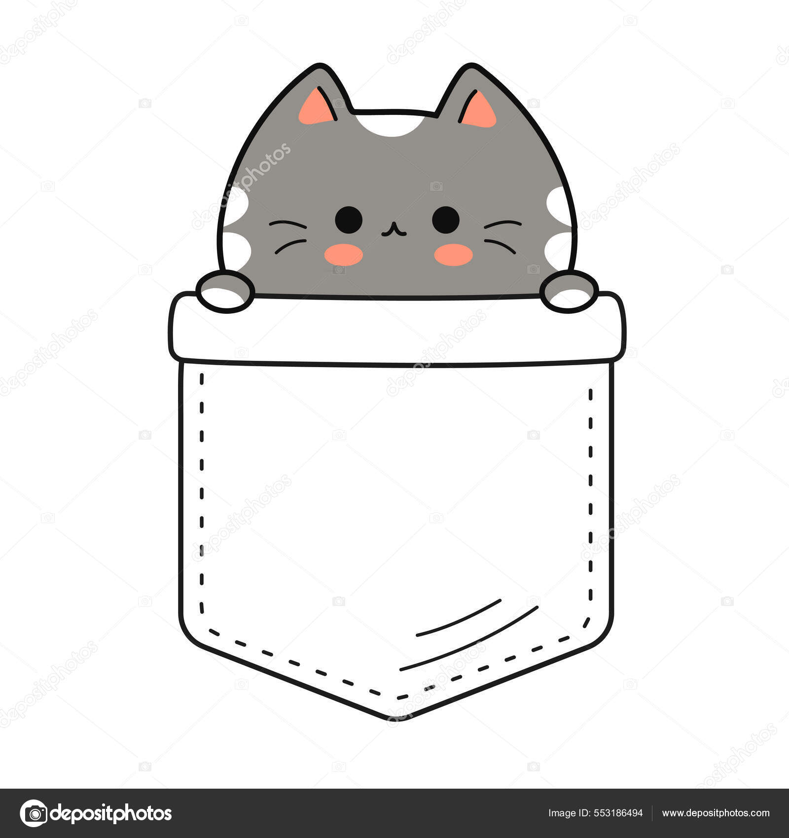 Gato no bolso. mão desenhada personagem