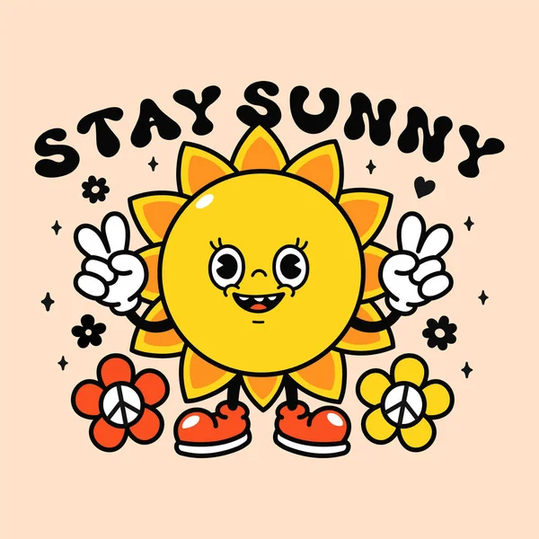 Cute Funny Sun Shirt Print Design Stay Sunny Slogan Quote — Vector de stock