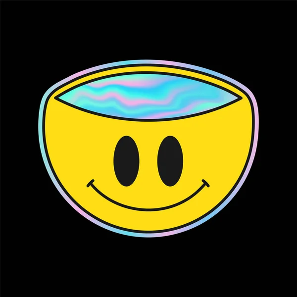 Smile Head Holographic Gradient Eyes Shirt Tee Vector Cartoon Character — Vetor de Stock