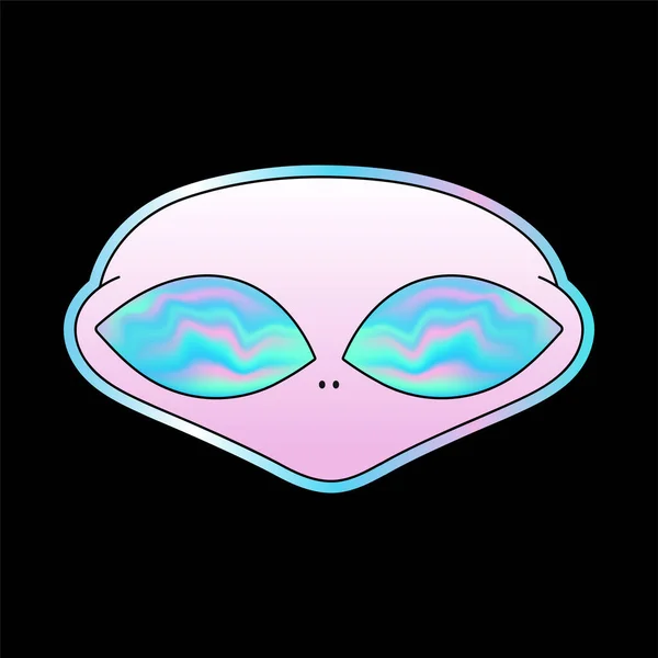 Alien Head Holographic Gradient Eyes Shirt Tee Vector Cartoon Character — Stockvector