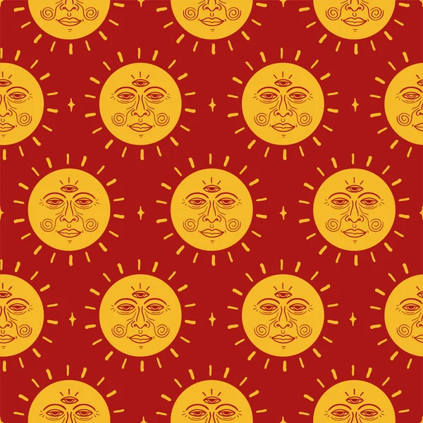 Сонце Безшовним Візерунком Очей Шпалери Векторна Графічна Ілюстрація Сонце Магічний — стоковий вектор