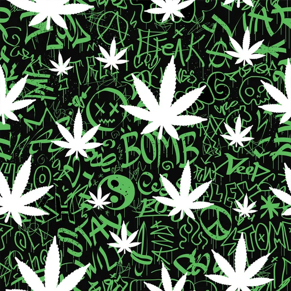 Hand Drawn Graffiti Quotes Weed Lead Seamless Pattern Wallpaper Vector — Vector de stock