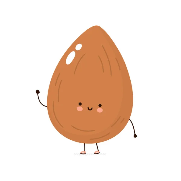 Cute Funny Almond Nut Character Vector Hand Drawn Cartoon Kawaii —  Vetores de Stock