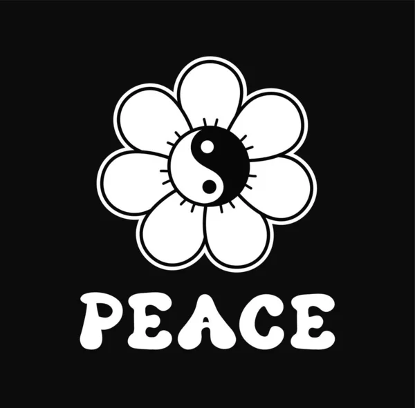 Yin Yang Symbol Flower Shirt Print Design Peace Slogan Vector — Image vectorielle