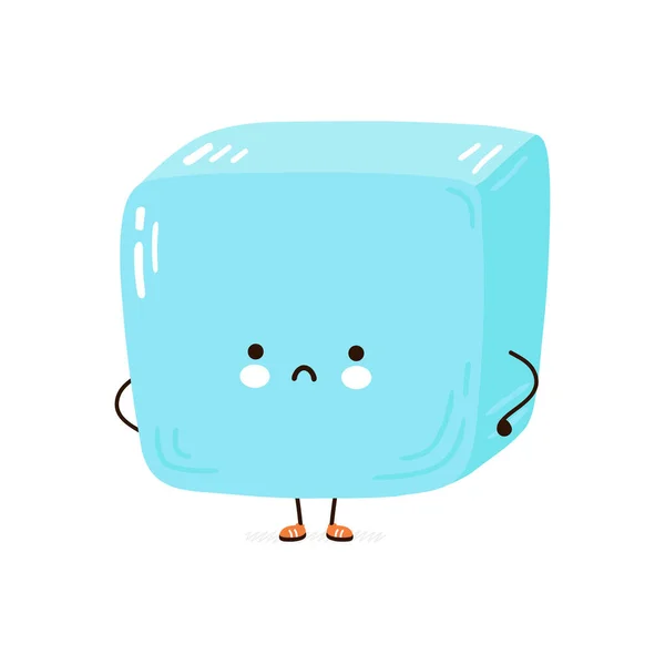 Cute Ice Cube Character Vector Hand Drawn Cartoon Kawaii Character — Vector de stock