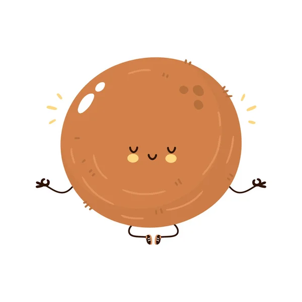 Cute Funny Coconut Nut Character Vector Hand Drawn Cartoon Kawaii — Διανυσματικό Αρχείο