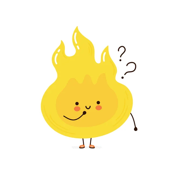 Cute Funny Flame Character Question Mark Vector Hand Drawn Cartoon —  Vetores de Stock