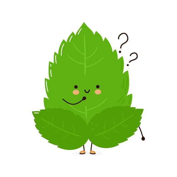 Cute Funny Mint Leaf Character Vector Hand Drawn Cartoon Kawaii — Vector de stock