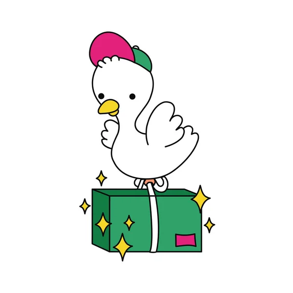 Funny Bird Delivery Box Vector Trendy Doodle Cartoon Style Character — ストックベクタ