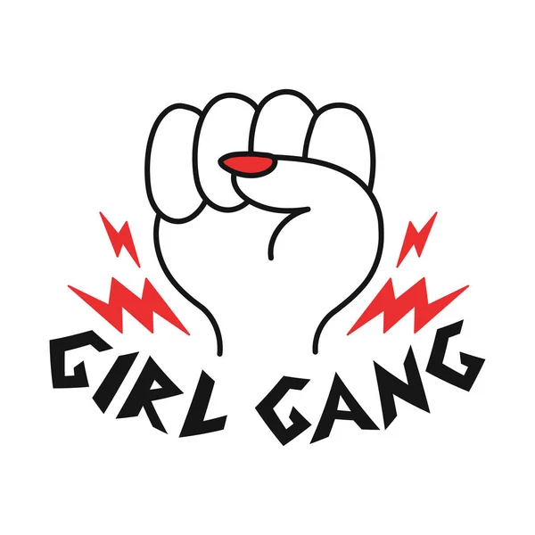Woman Fist Red Nails Shirt Print Design Girl Gang Slogan — Stockvektor