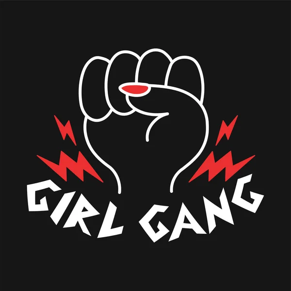 Woman Fist Red Nails Shirt Print Design Girl Gang Slogan — Stock Vector