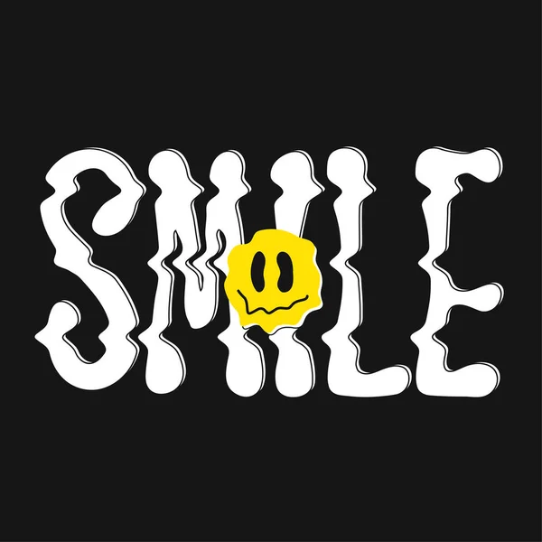 Smile Quote Melt Emoji Face Print Shirt Vector Hand Drawn — Stock Vector