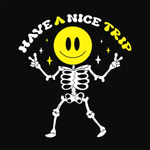 Skeleton Smile Face Shirt Print Have Nice Trip Quote Vector — 스톡 벡터