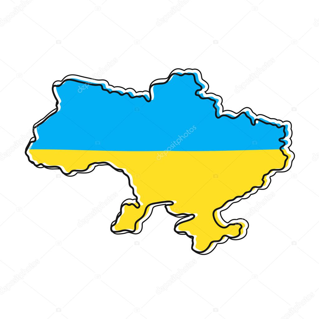 Ukraine map and flag in modern trendy flat line style. Vector cartoon flat illustration icon design. Ukraine map outline concept. Isolated on white background