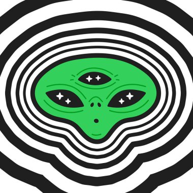 Funny alien head. Vector hand drawn doodle cartoon illustration icon. Alien,ufo,trippy,psychedelic sign print for t-shirt,poster,card concept