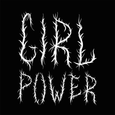 Kız gücü alıntısı, modaya uygun black metal harfler. Vektör el çizimi. Kız gücü soyut harfler, asit moda, siyah metal baskı tişört, poster konsepti.