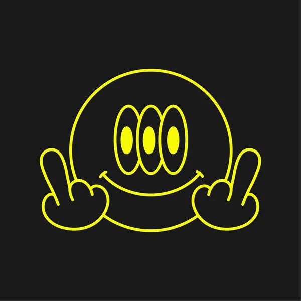 Smile Face Middle Finger Gesture Shirt Print Vector Hand Drawn — Archivo Imágenes Vectoriales
