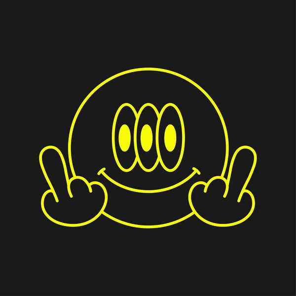 Smile Face Middle Finger Gesture Shirt Print Vector Hand Drawn — Stok Vektör