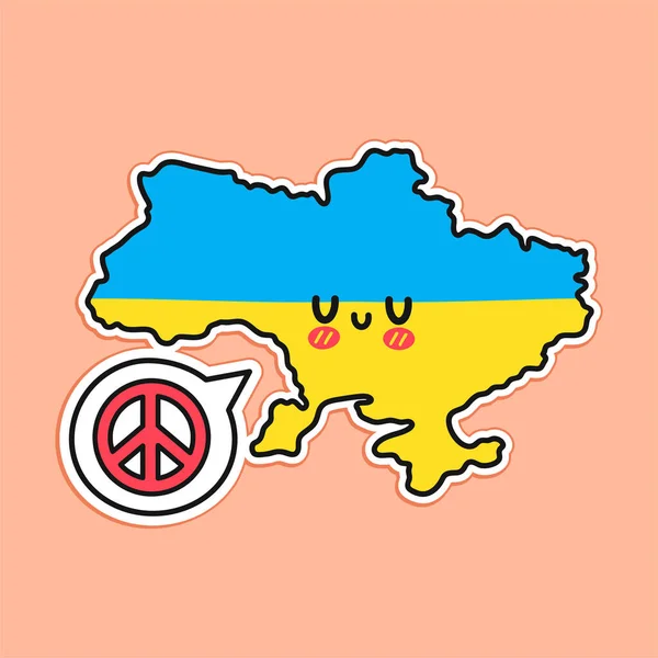 Roztomilý Šťastný Legrační Ukrajina Mapa Vlajka Znak Mírem Znamení Řeči — Stockový vektor