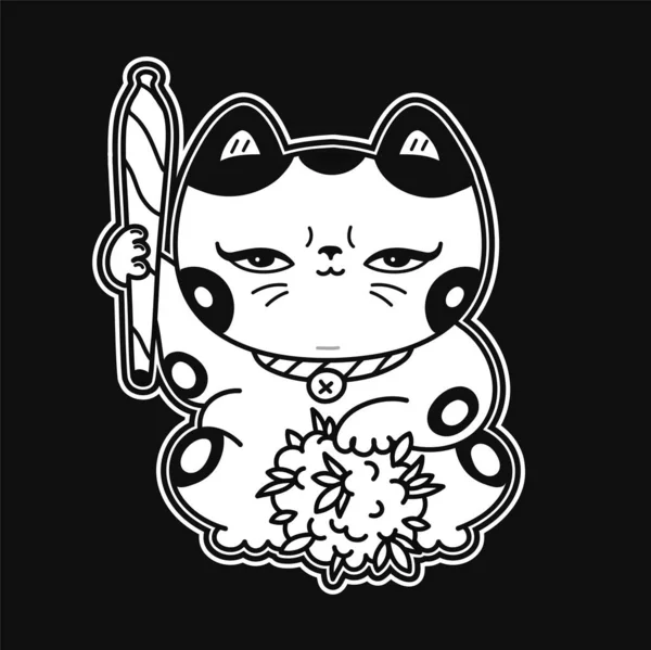 Cute Funny Kawaii Asian Maneki Neko Cat Joint Weed Bud — ストックベクタ
