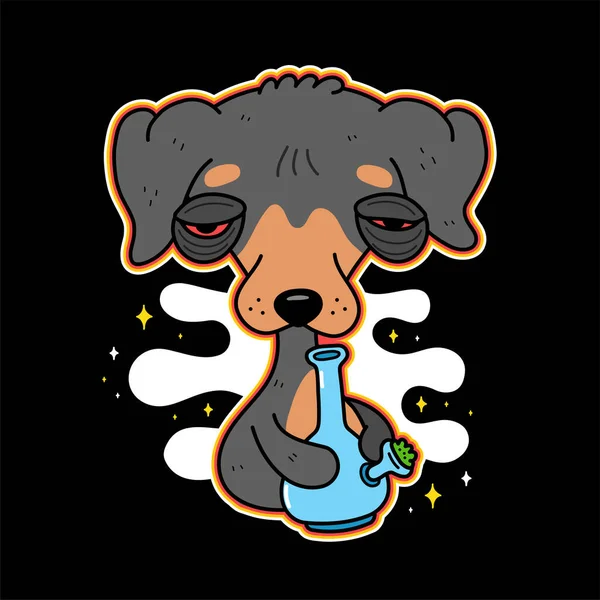 Funny Dog Smoke Weed Bong Vector Logo Cartoon Character Illustration — Διανυσματικό Αρχείο